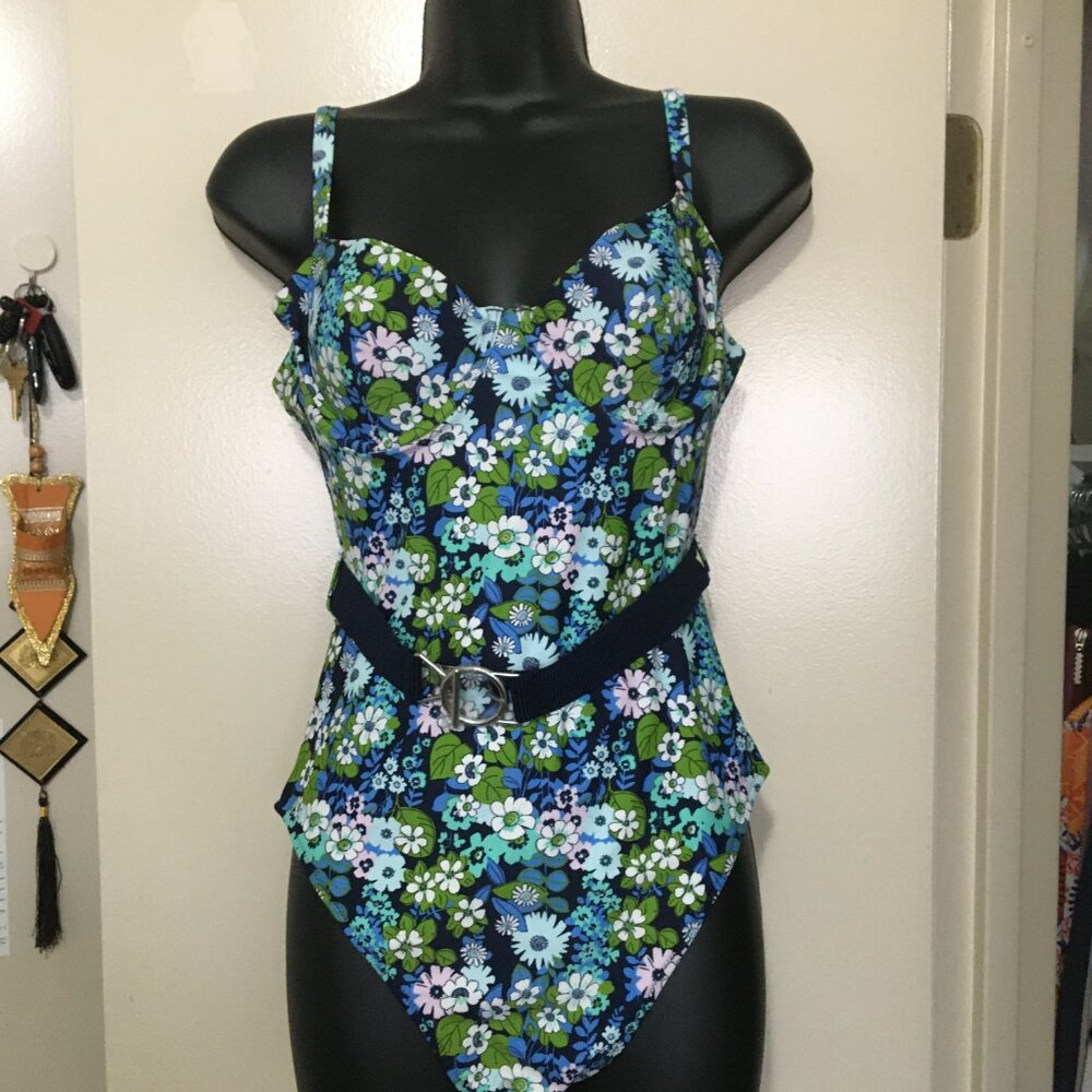 Floral Underwire 1 piece bathing suit (L) - new
